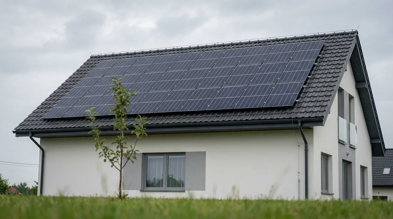 Instalacja fotowoltaiczna na dachu skośnym domu jednorodzinnego